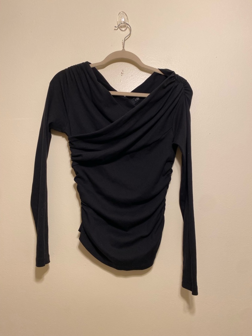 Ralph Lauren Black Label Draped Ruched Long-Sleeve Top. Size M